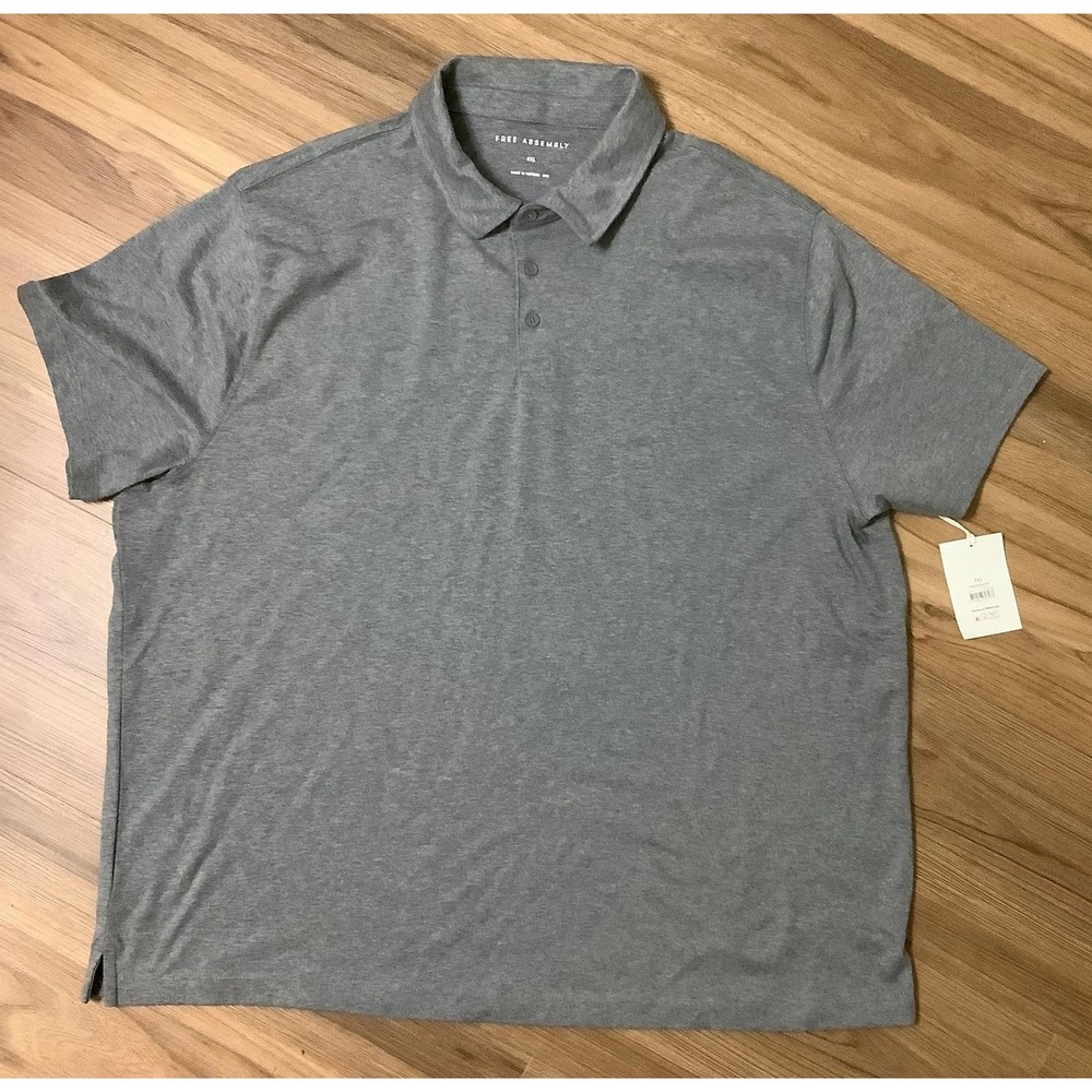 Free Assembly Men's 3XL Luxe Everyday Polo Shirt Heather Gray Short Sleeve NWT